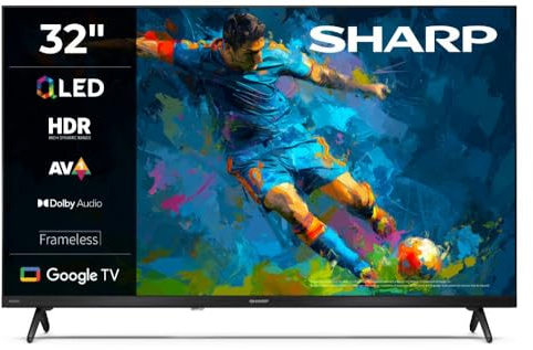 Sharp 32HF3365E - GOOGLE TV, 32 HD, FRAMELESS,60Hz, QLED, Google Assistant con microfono, Audio 2x8W, Chromecast, Bluetooth, HDMI x3, USB x2, Colore nero