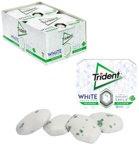 iChuches- Chicle sin azúcar de larga duración Trident. Refrescante, sin calorías, ideal para el aliento (12 und, white spearmint)