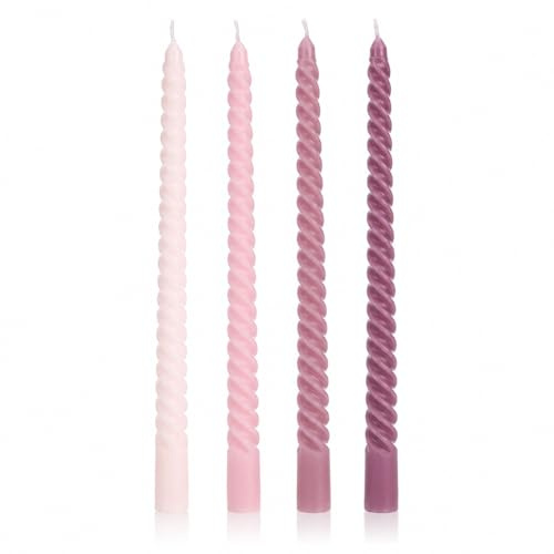 4 Pcs Pink Candles Taper Candles, Twisted Pink Candles, Unscented & Dripless, 10 inch Long-Term Dinner Candle Sticks, Tall Candle Sticks for Table Dinner Wedding Christmas Halloween Home Decor