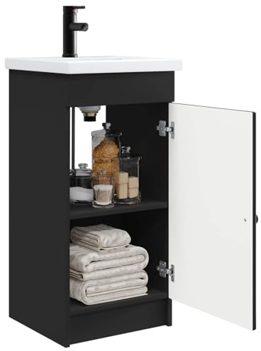 vidaXL Mobile da bagno con lavabo Nero 42 x 40 x 84,5 cm, Set di Mobili Moderni per Bagno, Legno Ingegnerizzato, Lavabo Elegante, Design Pratico