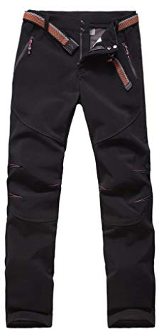 VERTAST Pantalons de randonnée pour Femmes, Pantalon Randonnée Softshell Thermique Étanche Coupe-Vent Hiver, Pantalon de Extérieur Camping Montagne, Noir, L
