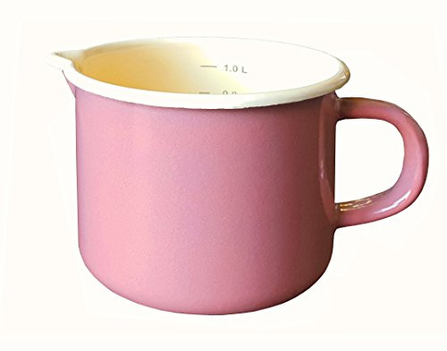 Karl Krüger Milchtopf mit Literskala, Emaille, Rosa, 12 cm