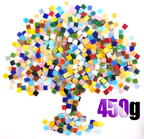 Swpeet Carreaux de Mosaïque 0,5 kg Couleurs Mélangées Avec Récipient de Rangement, Authentiques en Verre, Parfaits pour la Décoration de la Maison