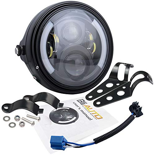 BLIAUTO 7 Inch Round LED Motorcycle Headlight with Housing Bucket Amber Turn Signal Lights & White DRL Angle Eyes for H-arley Yamaha Kawasaki Honda Street Bike Front Headlamp