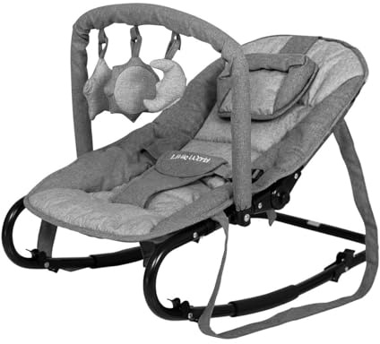 Little world Transat pour Bébé,Chaise transat dès la naissance, Position fixe ou Balancelle, Dossier réglable, Avec Barre de Jeu et coussin, Starwing gris