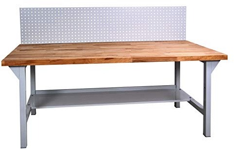 ADB Werkbank, Werktisch, Arbeitstisch mit Buchenplatte + Lochwand 2000x750x850 mm, Werkstatteinrichtung, Zubehör, Werkstatt, ohne Rollen