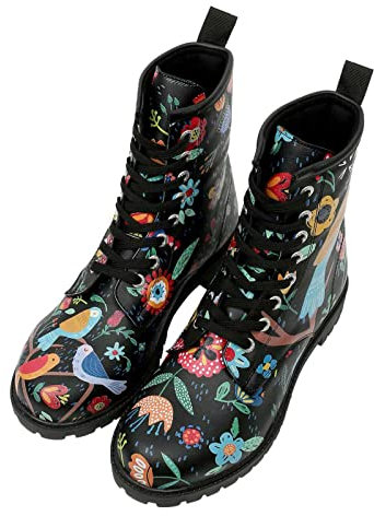DOGO Vegane Damen Boots Stiefeletten - Flower & Birds 41