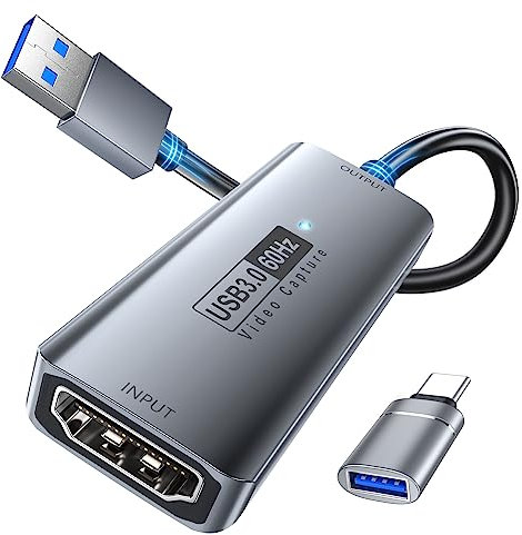capturadora Video Fulfalic, capturadora 4K HDMI a USB 3.0, Tarjeta de Captura de vídeo de Audio 1080P 60 FPS, para enseñanza, radiodifusión, Juegos, Streaming, videoconferencia