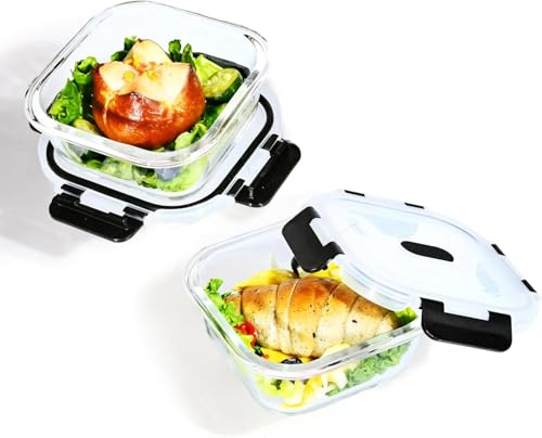 Hcrvvi 2 Pcs 520ml Food Storage Glass Containers With Lids, Food Prep Upgraded Snap Glass Containers With Lids Set, BPA Free