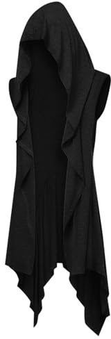 Runcati Men's Ruffle Jacket Long Hooded Sleeveless Scarf Collar Cardigan Draped Plain Lightweight Cape Coat