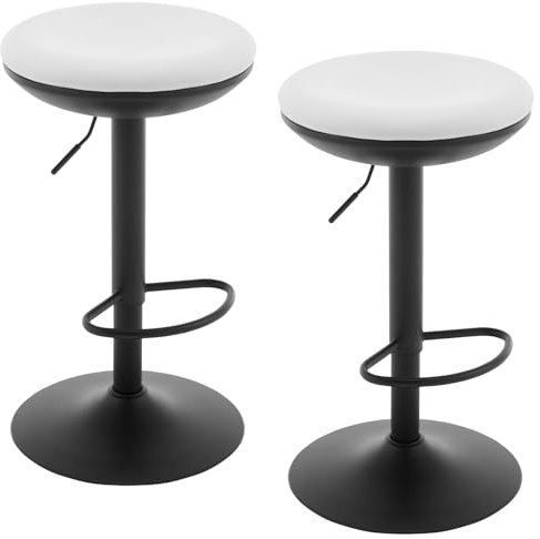 WOLTU Bar Stools Set of 2, Elastic Fabric Breathable, White Round Kitchen Stools, Height Adjustable Counter Stools, 360° Swivel Stools with Footrest, Backless Upholstered Stool, BH414ws-2-UK