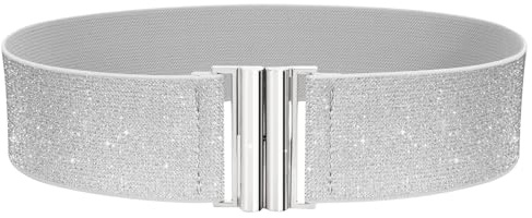 VONMELLI Breiter Elastischer Stretch Gürtel für Damen–Trimmer-Stretchgürtel, Retro Damen Taillengürtel Silber L