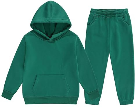 SoLu DAY8 Kids Tracksuit Girls Age 2-13 Years Sportswear Set Long Sleeve Hoodie Sweatshirt and Trousers Pants Set for Teen Girls Children's Winter Sport Running Walking Track Suit (Green, 8-9 Years)
