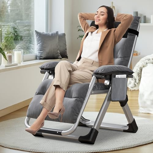 Ryuhic Arm Chair for Living Room, Indoor Folding Recliner Zero Gravity Lounge Chair with Soft Cushion and Headrest 200KG Support Adjustable Backrest