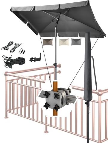 4smile Sonnenschirm Balkon SunnyShade, Anthrazit - 4-in-1 SET Sonnenschutz Balkon - UPF 50+ Sonnenschirm rechteckig 200 x 125 cm + Sonnenschirmhalter Balkongeländer + Sonnenschirmhülle + Windsicherung
