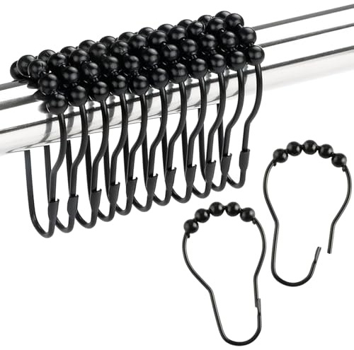 FAYAHAR 20 Pezzi Anelli per Tende da Doccia, Ganci per Tenda da Doccia con Sistema di Scorrimento, Antiruggine Ganci Singoli, per Bagno, Camera da Letto, Cucina, Aste per Tende (7,5 x 4 CM, Nero)