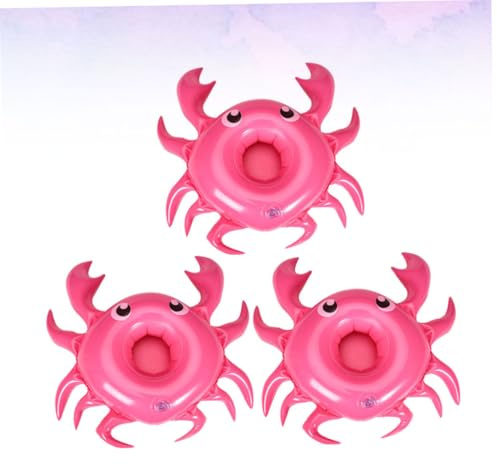 POPETPOP 3 pièces Support de Gobelets Flottants Gonflables Crabe Porte-Verres Piscine Rose pour Fête Hawaïenne et Plage Accessoire pour Boissons Plein Air