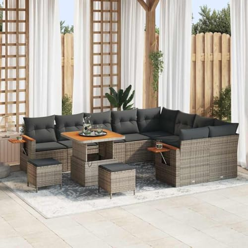 Frdhee Set di mobili da giardino per balcone, divano da giardino con cuscino, 12 pezzi, grigio, 80 x 80 x 71 cm, gruppo panca angolare per balcone, terrazza, cortile