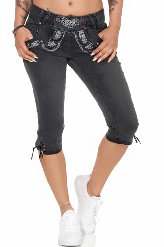 Hailys Damen Capri Jeans Trachten Hose Lederhose Oktoberfest (XXL, Black Denim)