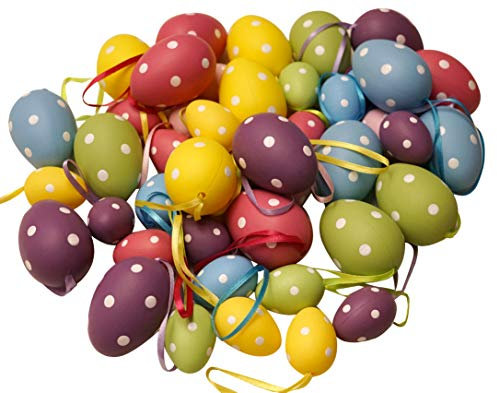 48x Ostereier klein und groß Punkte gemischt bunt mit Band (Punkte 48er Set)