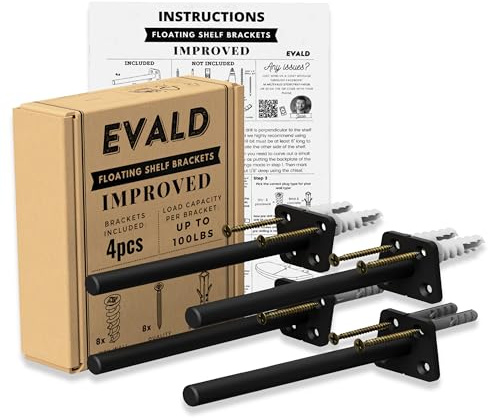EVALD Hidden Floating Shelf Bracket | 8-Inch Heavy Duty Blind Shelf Support | Kitchen & Fireplace Mantel Bracket | Invisible Wall Mount Bracket 4 Pack