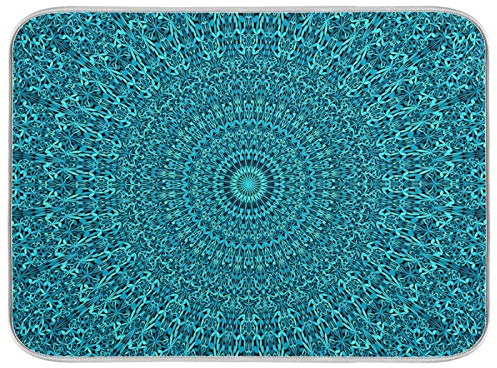 Super Absorbent Dish Drying Mat, Microfiber Fast-Drying Dish Mat, 16 x 18, Kitchen Dish Drying Pad, Mandala Turquoise Teal Blue Green