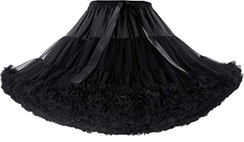 PhilaeEC Damen Petticoat Tüllrock Kurz Tutu Ballett Ballkleid Unterrock Underskirt Crinoline, Länge 40cm, Taille 55-95cm(Schwarz)