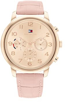 Tommy Hilfiger Multi Zifferblatt Quarz Uhr für Damen mit Pinkes Lederarmband - 1782522
