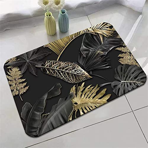 Badematte, Bath Mat, Badvorleger, Duschvorleger, Fußmatte Dusche, Badematten, Duschvorleger Badteppich rutschfest Waschbar, Bad Badezimmer Teppich, Bathroom Mat, Badematte Goldene Blätter-80x120cm