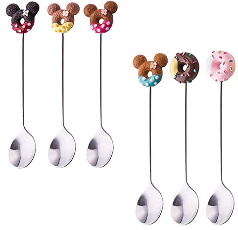 Aatpuss 6 Stücke Cartoon Kaffeelöffel, Cartoon Niedlicher Kaffeelöffel Aus Edelstahl, Löffel-Set Donut Niedliche Form, Cartoon-Dessertlöffel In Lebensmittelqualität Zum Umrühren Von Tee Und Kaffee