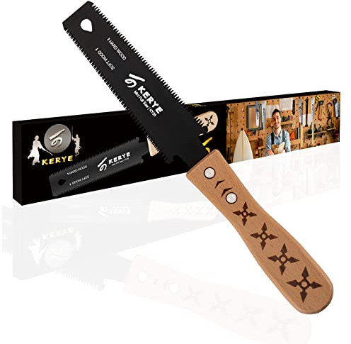 KERYE Mini sierra japonesa, sierra de mano pequeña de corte empotrado de 6 pulgadas de doble borde para cortar madera, herramientas de carpintería con hoja flexible SK5 11/17 TPI, regalos para hombres