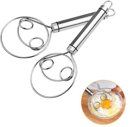 KONFEN 304 frusta per impasto danese, 2-Pack frusta per impasto in acciaio inox 304 premium, frusta danese manuale per la cottura, sbattitore per uova per la preparazione di torte e pane