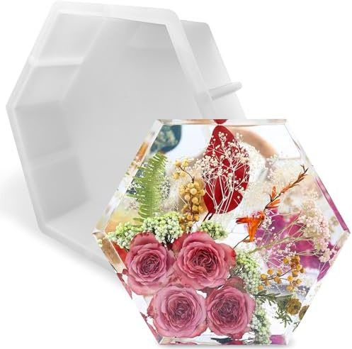 Lovesmile Hexagon Stampi in Silicone per Resina, Stampi Bianco Epossidico Stampo Adatto per Colata Fermalibri Resina Fiori Secchi