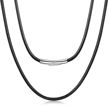 Collana Ecopelle Uomo Pelle Sintetica con Chiusura in Acciaio Inossidabile 40 cm 3mm[Pressato]Corta Sottile Collane Corda Intrecciata Cordino Catena Donna PU Impermeabile Regali per la Festa del Papà