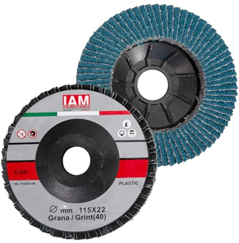 IAM Disco Lamellare Zirconio per Smerigliatrice 115x22mm Flap Disc Professionale Lamella Singola con Supporto in Nylon | Disco Abrasivo per Acciaio Inox e Metallo | Alta Durata | Grana 40 | 20 pezzi