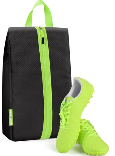 GLORIEROO Smell Proof Shoe Bags for Travel-Soccer Cleat Bag Smell Proof with Active Carbon Fabric | Odor-Absorbing Water-Resistant Track Shoe bags for Sports (Black with Green, UP TO US14)