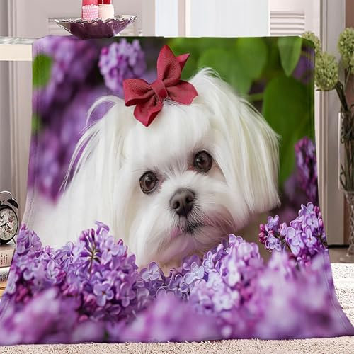 Manta Animal Perro Lila Vistoso, Manta De Franela Cálida Y Difusa para Otoño E Invierno, Manta Estampada Acogedora para Cama Sofá Oficina Viajes 100 x 130 cm