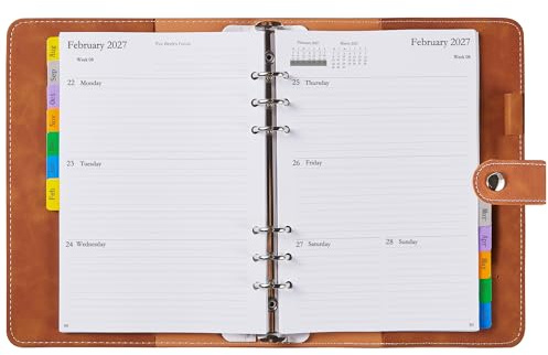 Kalender 2026 2027 A5 påfyllningsbar, möteskalender, veckoplanerare ringbok med flikar, kontakter, softcover bokkalender 1 vecka 2 sidor planerare arrangör med väska, pennslinga, aug 2026-juli 2027