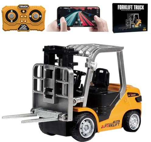 Ledovan 1:64 RC excavadora teledirigida juguete para niños, mini carretilla elevadora con tenedores de carga, paleta, luz de 2,4 GHz y efectos de sonido, aleación vehículos de construcción juguetes