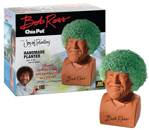 Chia Pet Bob Ross with Seed Pack, Decorative Pottery Planter, Easy to Do and Fun to Grow, Novelty Gift, Perfect for Any Occasion