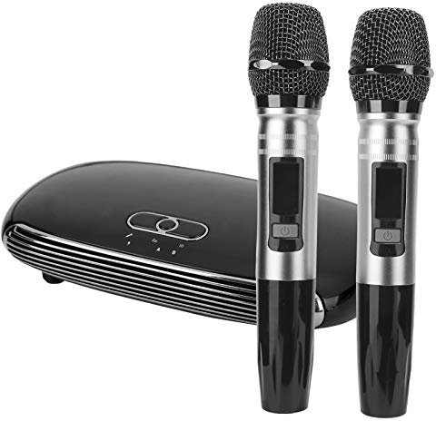 Dilwe K8 Karaoke Karaoke 2 micrófonos inalámbricos Karaoke portátil Altavoz Karaoke Micrófono Bluetooth para Tarjeta de Sonido Karaoke PA para niños Adultos (Negro)