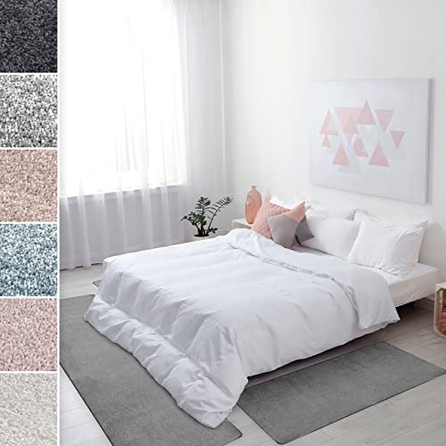Floordirekt Bettumrandung Sundae - Bettvorleger Velours Teppichläufer - 3-teiliges Läufer-Set in 3 Größen (B: 67 cm | L: 1 x 250 cm + 2 x 140 cm, Silber)