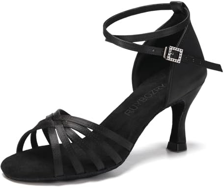 RUYBOZRY Latein Tanzschuhe Damen Satin Standard Tanzschuhe Salsa Damen,802QB-Schwarz-7,EU40