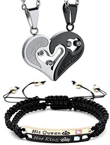 Xinlon Paar Halsketten Aus Edelstahl für Sie und Ihn, Paar Armbänder Für Sie und Ihn, Damen Männer Paar Ketten für Sie und Ihn, Geeignet für Das Geständnis von Liebesgeschenken