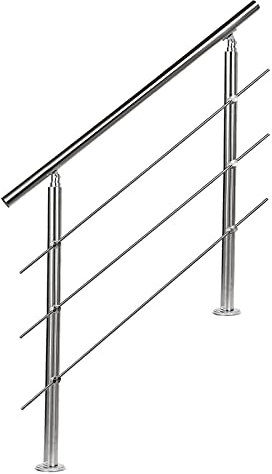 EINFEBEN Geländer 120 cm Ø 42mm, Treppengeländer für Brüstung Balkon Garten Innen und Außen, Edelstahl Handlauf mit 3 Querstreben