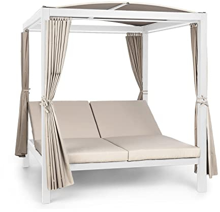 blumfeldt Doppelliege Outdoor für 2 Personen mit Dach, XL Doppel-Sonnenliege, Doppel Garten Liege Bett für Erwachsene & Kinder, Gartenbett mit Verstellbarer Rückenlehne, Outdoor-Sonnenbett mit Dach