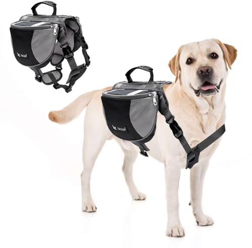 PETCUTE Hundsadelväska, justerbar hundsele ryggsäck, hundryggsäck hund resetillbehör, hundryggsäck med reflekterande rand, bekvämt handtag för vandring camping resor