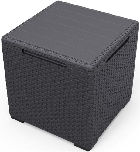 Keter Vigo sidobord förvaringsbord trädgårdsbord med extra förvaringsfunktion 37 x 37 x 37 cm behållare, grafit
