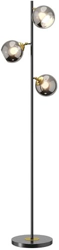 HOMCOM Lampada da Terra in Metallo ad Albero, Lampada per Soggiorno con 3 Paralumi in Vetro, Ø36x162 cm, Nero e Grigio