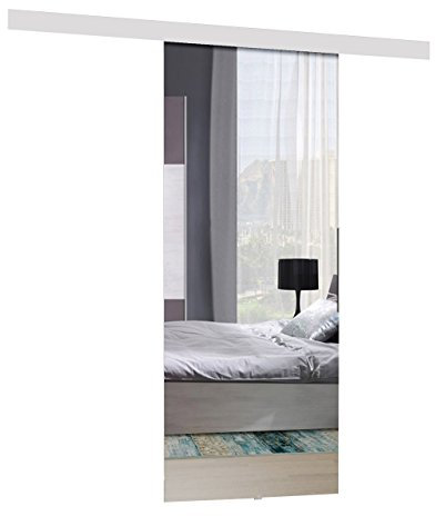 Mirjan24 Sistema di porte scorrevoli Mirror Set completo per porte scorrevoli, separatori per porte interne (bianco + specchio, modello 70)